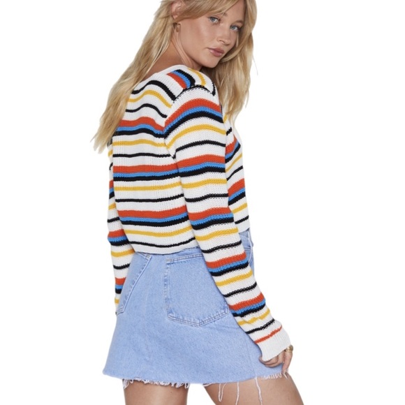 Nasty Gal I'll be Just Line Striped Cropped Cardigan Sweater Size Small - Picture 3 of 6